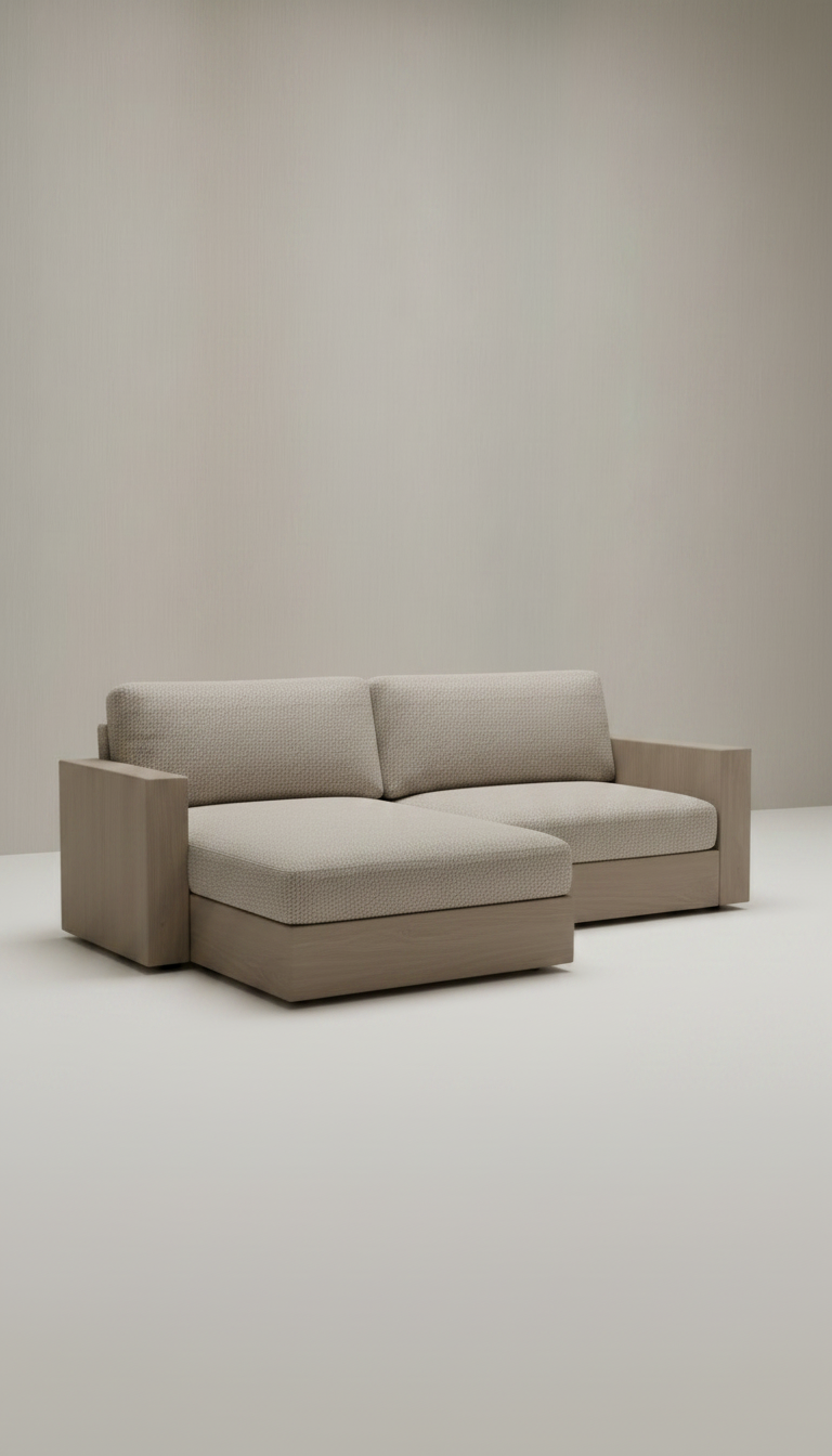 Alternate angle view of Modular taupe oak sofa
