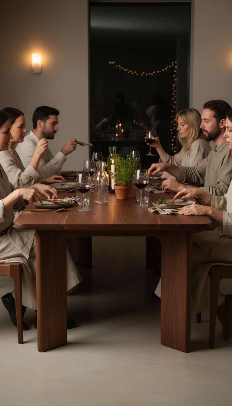 NERA Sculptural Dining Table — illustrative room setting